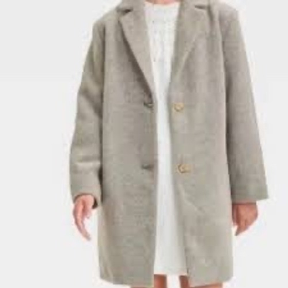 Cat & Jack Girls Heathered Gray Wool Blend Overcoat Jacket Size M 8-10